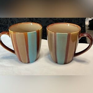 💫 Sango Flair Set of 2 Coffee/Tea Mugs Vintage 90s Handcrafted/Green & brown